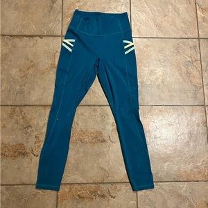 Fabletics Motion365 Teal Leggings with pockets and design (yellow,green),x-small